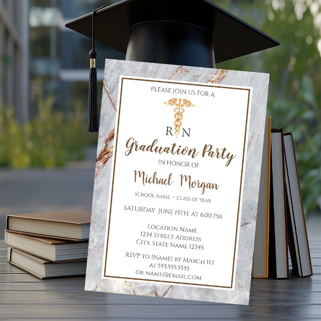 Elegant Marble Gold Nurse  Graduation Party Invitation (Creator Uploaded)