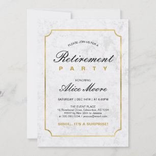 Elegant Marble & Gold   Surprise Retirement Party Invitation