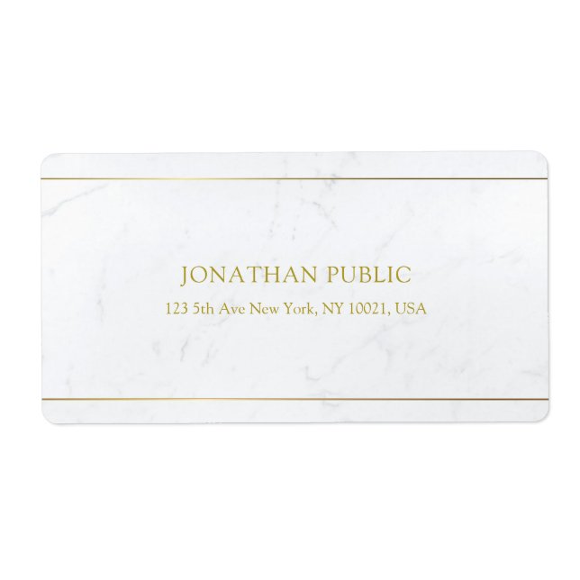 Elegant Marble Gold Text Simple Plain Shipping (Front)