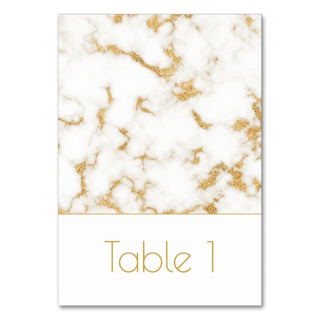 Elegant Marble Gold Veins Wedding Table Number (Front)