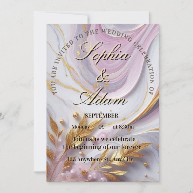 Elegant Marble & Gold Wedding Invitation (Front)