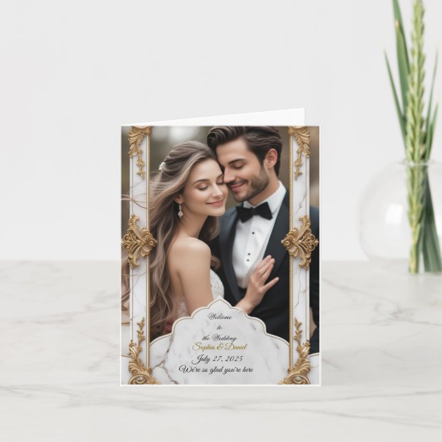 Elegant Marble & Gold Wedding Invitation (Front)