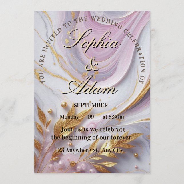 Elegant Marble & Gold Wedding Invitation (Front)