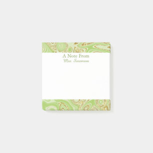 Elegant Marble Green Gold Personalised Sticky Note