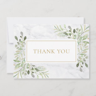 Elegant Marble Greenery Funeral Memorial Gold Thank You Card