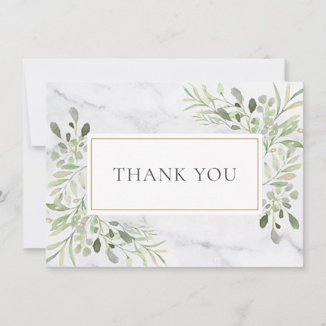 Elegant Marble Greenery Leaves Thank You (Front)