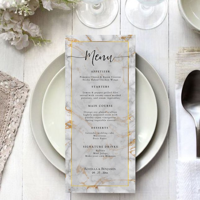 Elegant Marble Grey and Gold Simple Wedding Menu (Creator Uploaded)