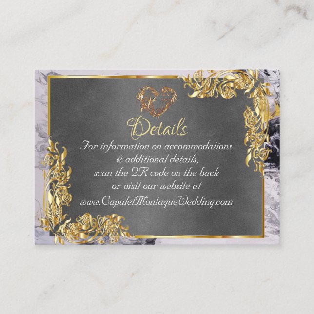 Elegant Marble, Grey, Gold Frame, Gold Heart Enclosure Card (Front)