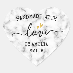 Elegant marble handmade with love hearts name heart sticker