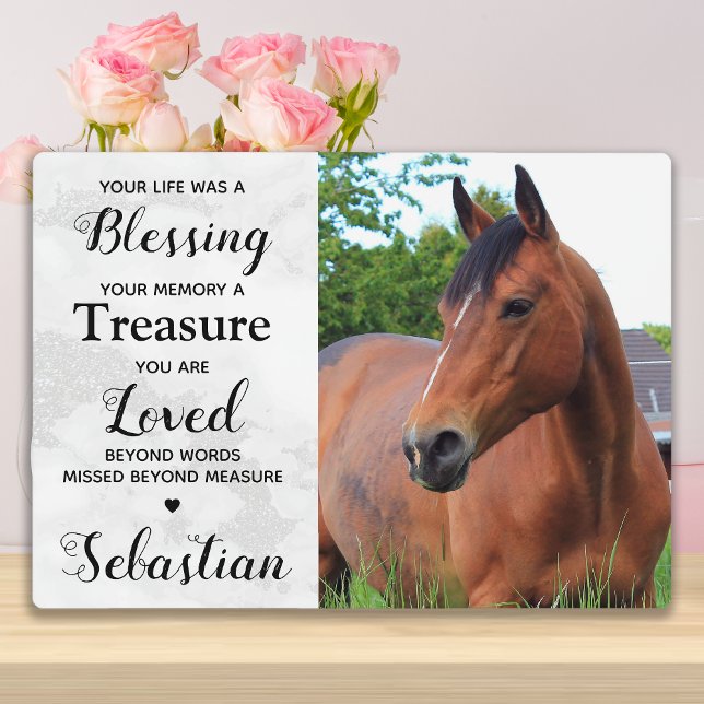 Elegant Marble Horse Memorial Photo & Poem Plaque (Creator Uploaded)