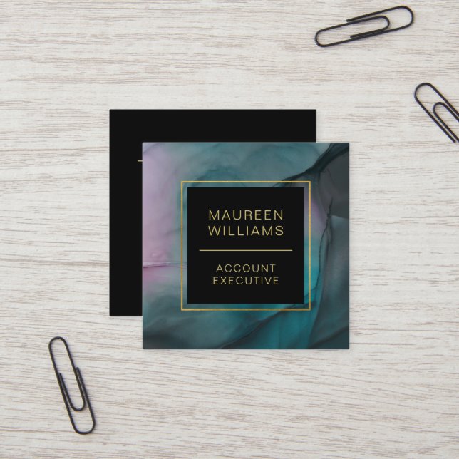 Elegant Marble Ink Wash in Jewel Tone colours Square Business Card (Front/Back In Situ)