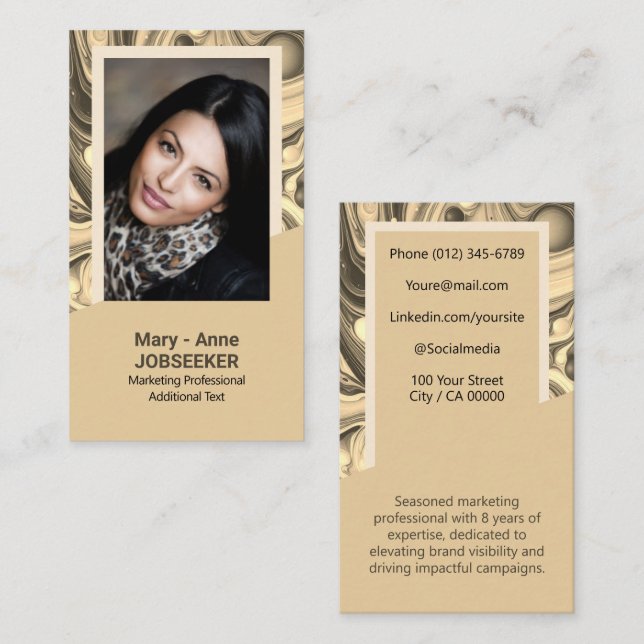 Elegant Marble Job Seeker Classy Creative Gold Business Card (Front/Back)