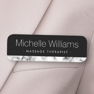 Elegant marble look border black name tag