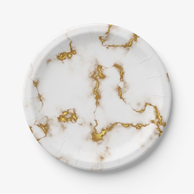 Elegant Marble luxury Gold design Paper Plate (Front)