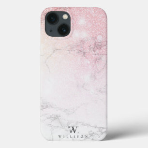 Elegant Marble monogram Glitter iPhone 13 Case
