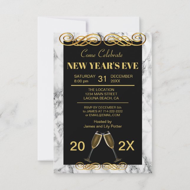 Elegant Marble New Year's Party (Front)