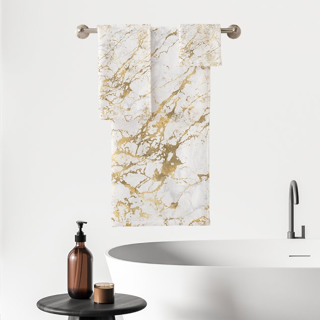 Elegant Marble Pattern Gold White Bath Towel Set (Creator Uploaded)