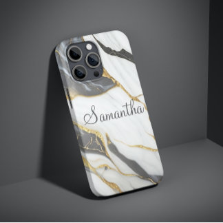 Elegant Marble Personalised Gold Grey & White Case-Mate iPhone 14 Pro Case