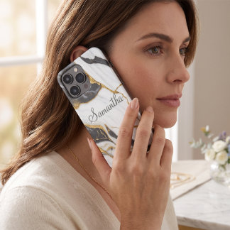 Elegant Marble Personalised Gold Grey & White iPhone 12 Pro Case