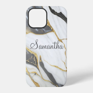 Elegant Marble Personalised Gold Grey & White iPhone 12 Pro Case