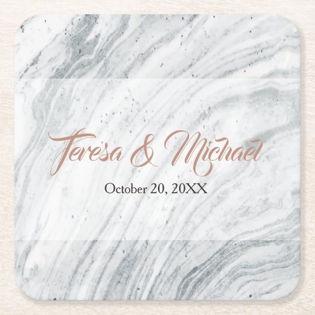 Elegant, Marble, Personalised Square Paper Coaster (Front)