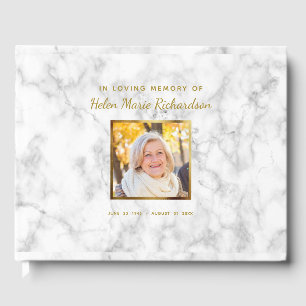 Elegant Marble Photo Gold Memorial Funeral Service Guest Book
