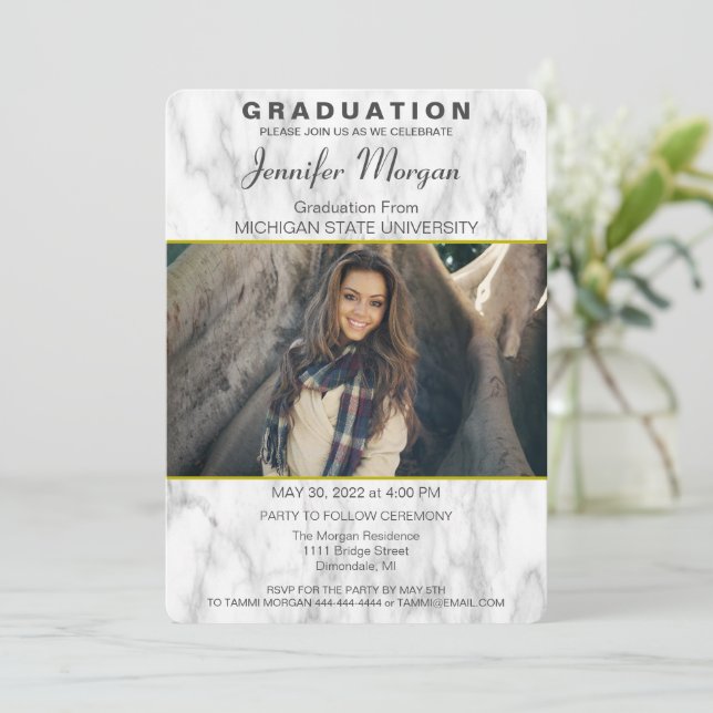 Elegant Marble Photo Graduation Invitation (Standing Front)