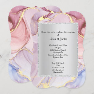 ELEGANT MARBLE PINK PURPLE ABSTRACT WEDDING  INVITATION