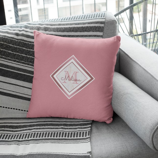 Elegant Marble Pink Rose Gold Monogram Cushion (Creator Uploaded)