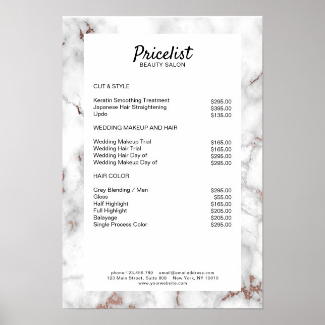 Elegant Marble Price List Poster (Front)
