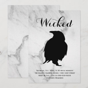 Elegant Marble Raven Halloween Costume Party Invitation