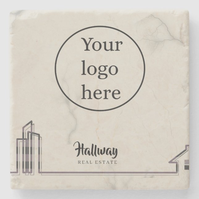 Elegant Marble Real Estate Business Promotional Stone Coaster (Front)