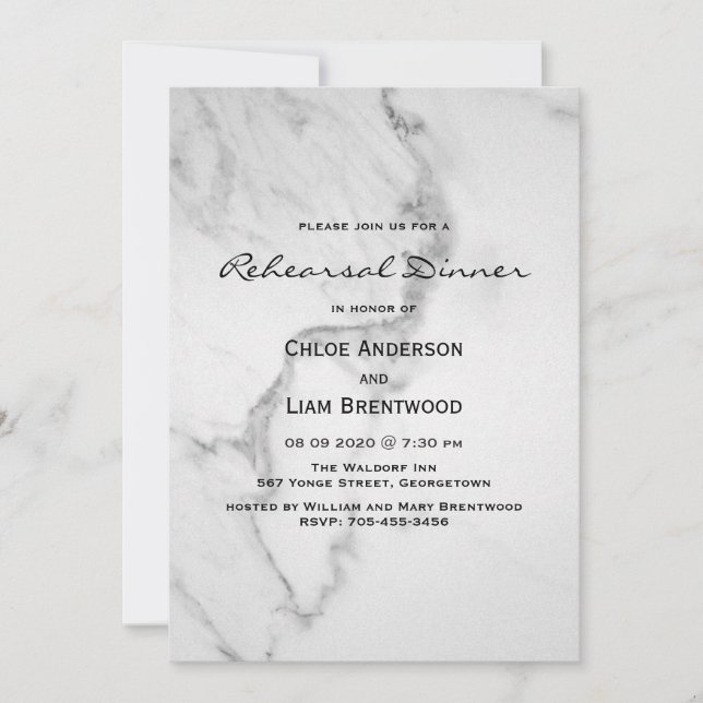 Elegant Marble Rehearsal Dinner Invitation (Front)