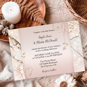 Elegant Marble Rose Gold Floral Wedding Invitation
