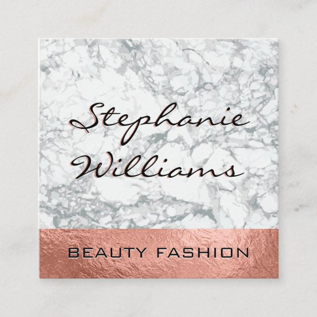 Elegant Marble | Rose Gold Foil Trim Square Business Card (Front)