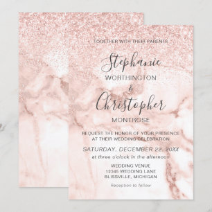 Elegant Marble Rose Gold Glitter Wedding Invitation