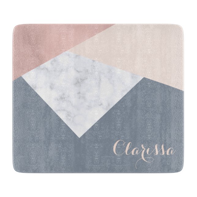 elegant marble rose gold grey beige geometric cutting board (Front)