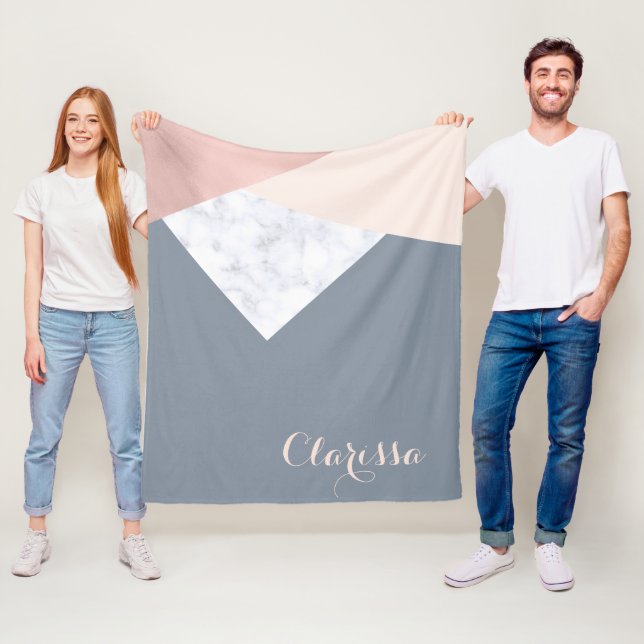 elegant marble rose gold grey beige geometric fleece blanket (In Situ)