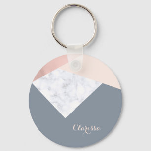 elegant marble rose gold grey beige geometric key ring