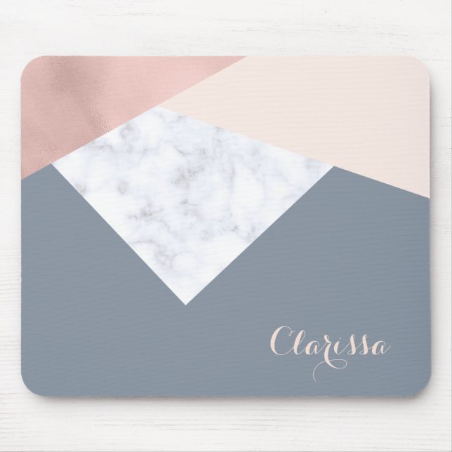 elegant marble rose gold grey beige geometric mouse mat (Front)
