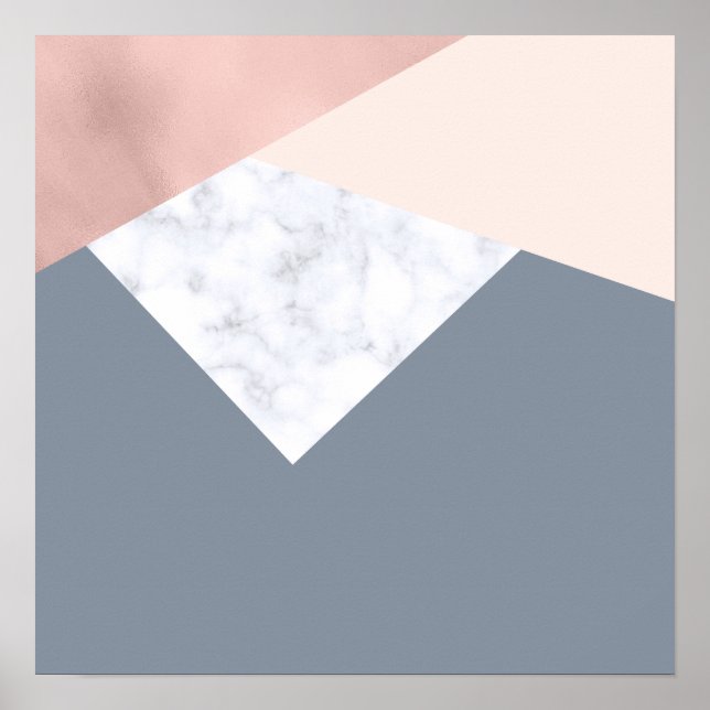 elegant marble rose gold grey beige geometric poster (Front)