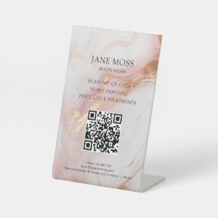 Elegant, Marble-Rose-Gold, Salon, QR-Code Pedestal Sign