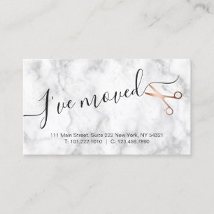 Elegant marble & rose gold scissors hairstylist business card