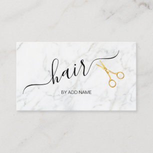Elegant marble & rose gold scissors hairstylist business card