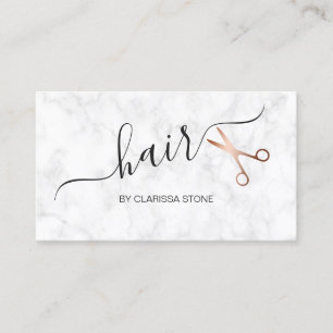 Elegant marble & rose gold scissors hairstylist business card