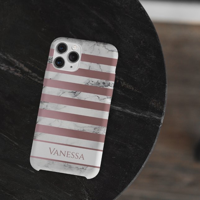 Elegant Marble Rose Gold Stripes with Name Case-Mate iPhone Case (Creator Uploaded)