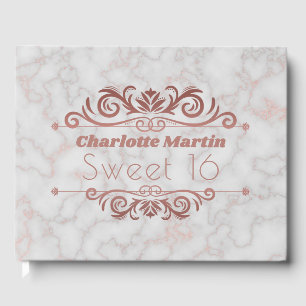Elegant Marble Rose Gold Sweet 16 Birthday Guest Book