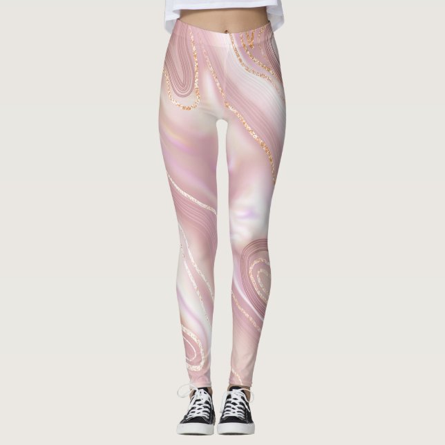Elegant marble: rose gold texture leggings (Front)