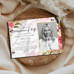 Elegant Marble Rosy Blush Celebration of life Invitation