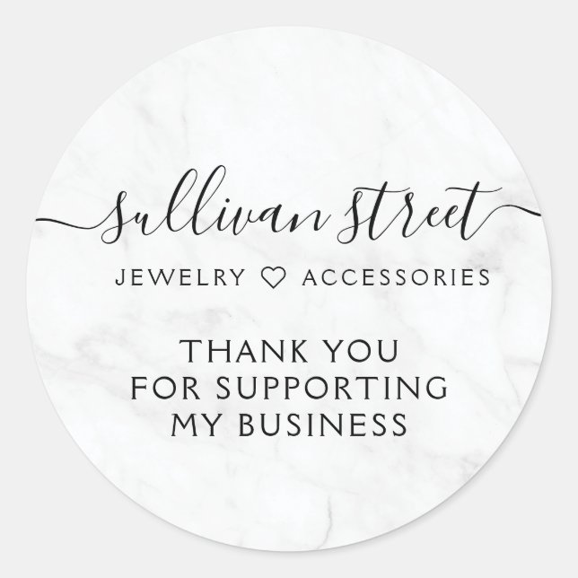 Elegant Marble Small Business Thank You Classic Round Sticker (Front)